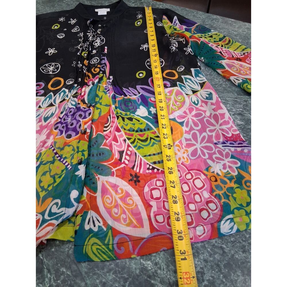 Soft Surroundings Sz L sheer Tunic Floral Blouse Cover Up Layering Top Feminine - Picture 7 of 11